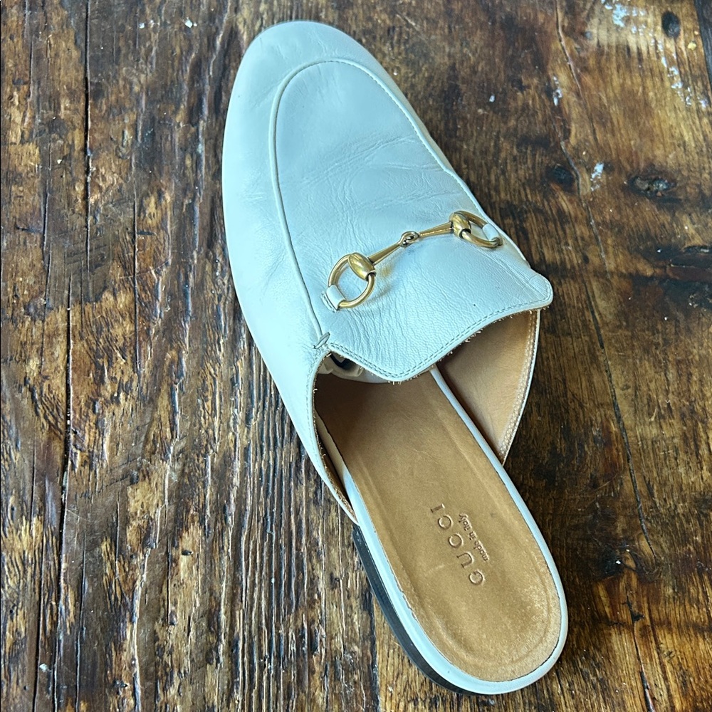Gucci Women's  princetown cream/ off white Leather Mules with Gold Hardware